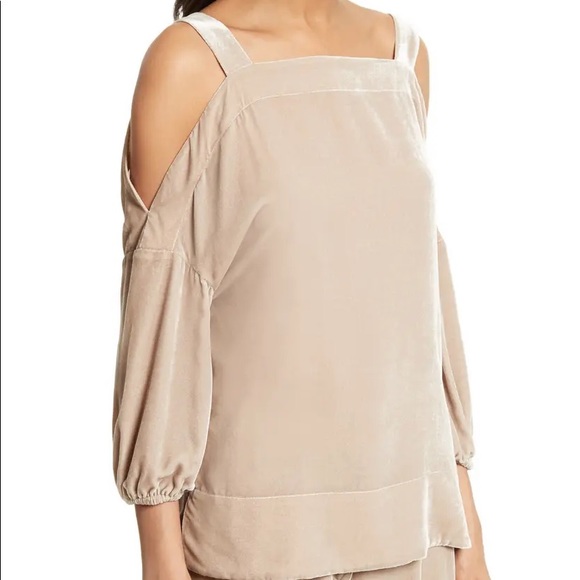 Tibi Tan Velvet Cold Shoulder Top Blouse Sz M - Picture 3 of 9
